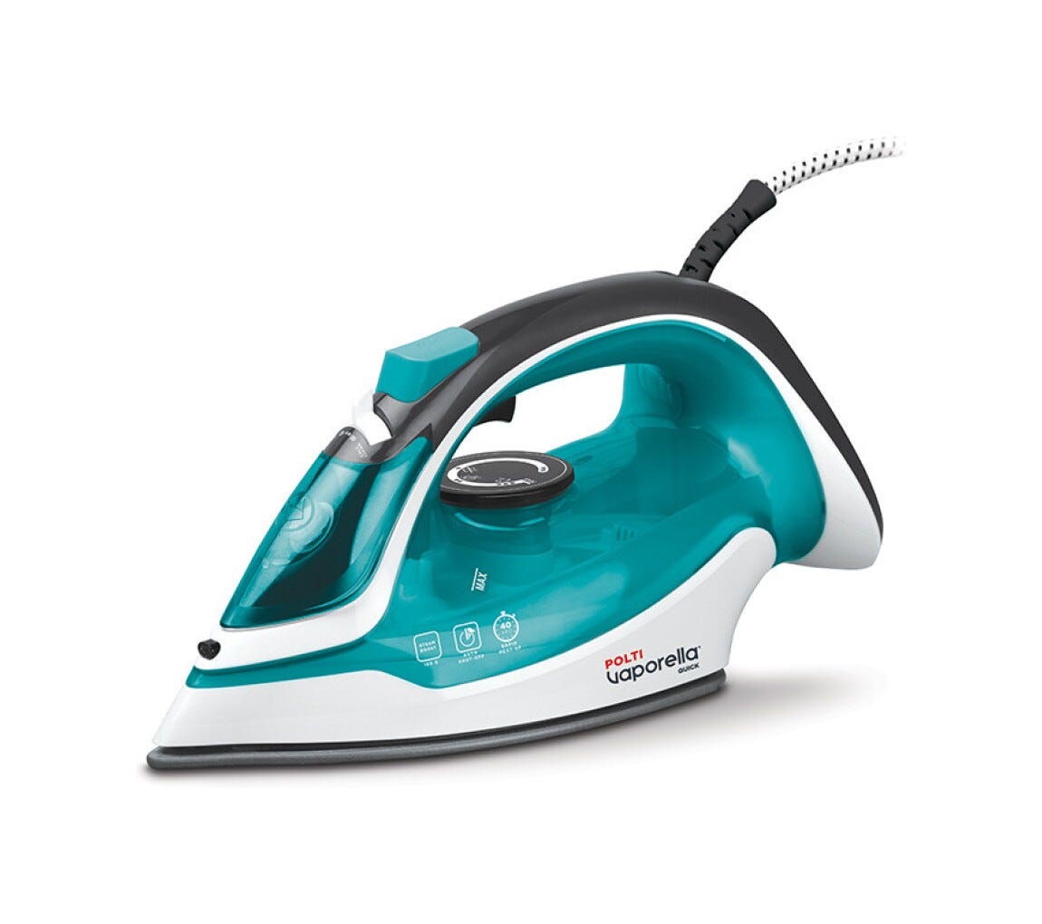 polti Q090 Ferro da stiro veloce e comodo con piastra in ceramica e funzione ECO per un risparmio energetico.