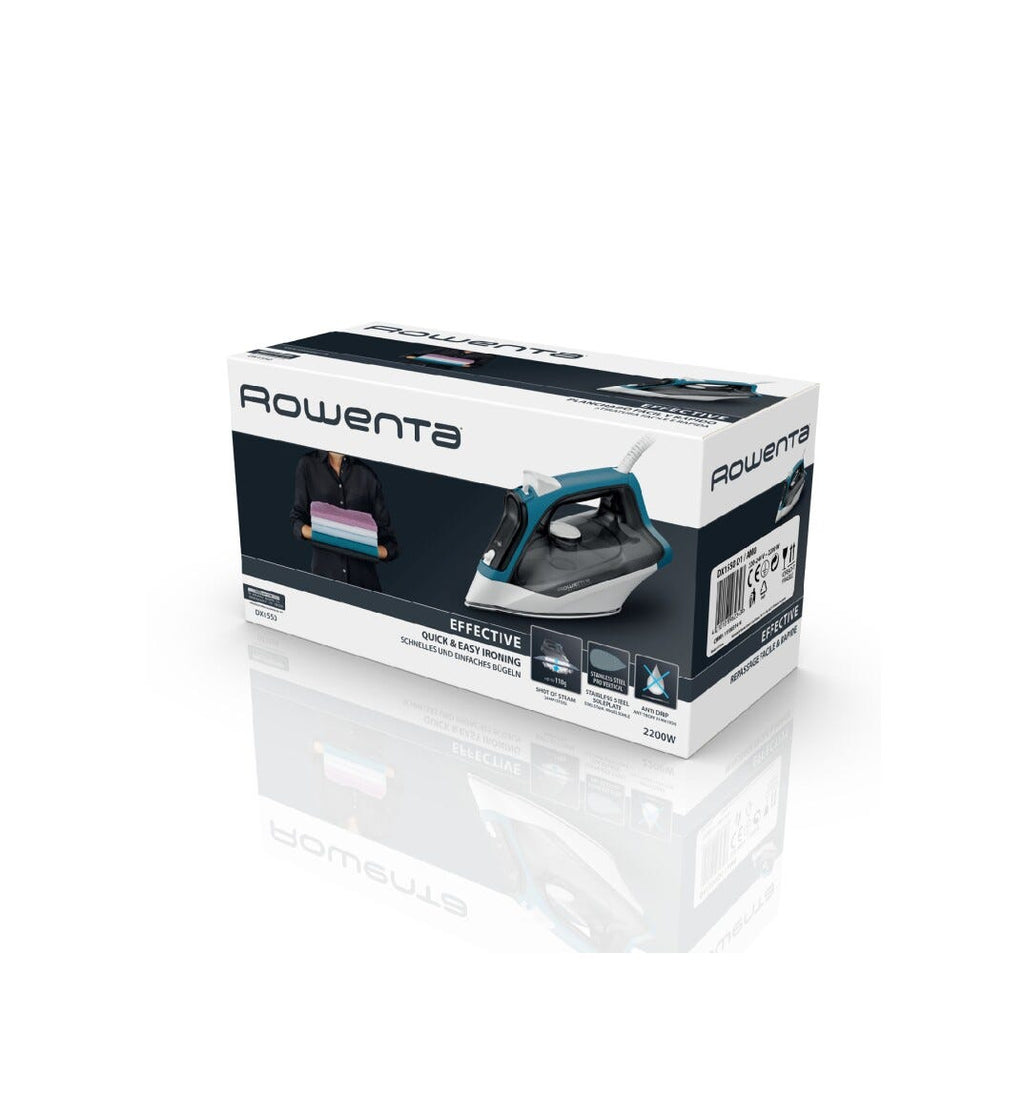 Rowenta DX1550 EFFECTIVE Ferro da stiro a vapore con potente getto di vapore e piastra in acciaio inox.