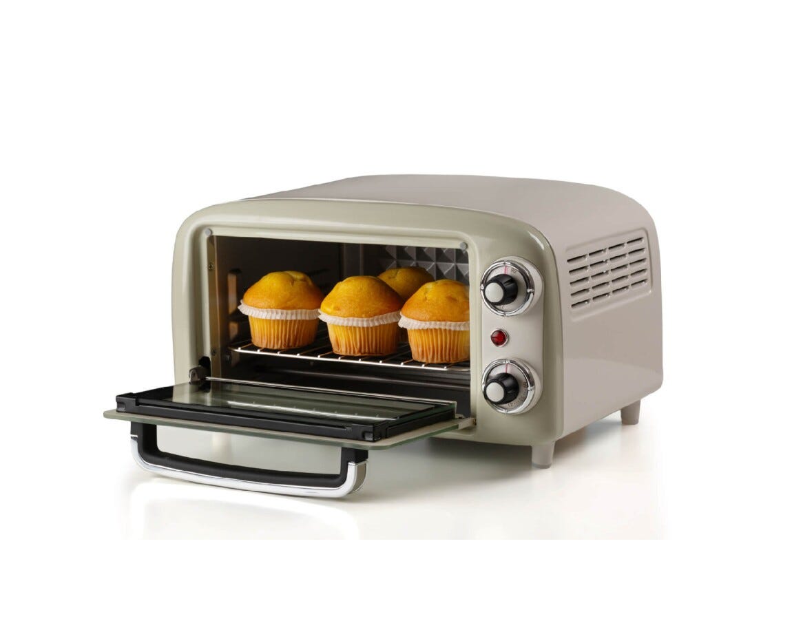 Ariete 3919/03 Forno elettrico vintage con capacità di 10 litri, design retrò e doppio vetro.