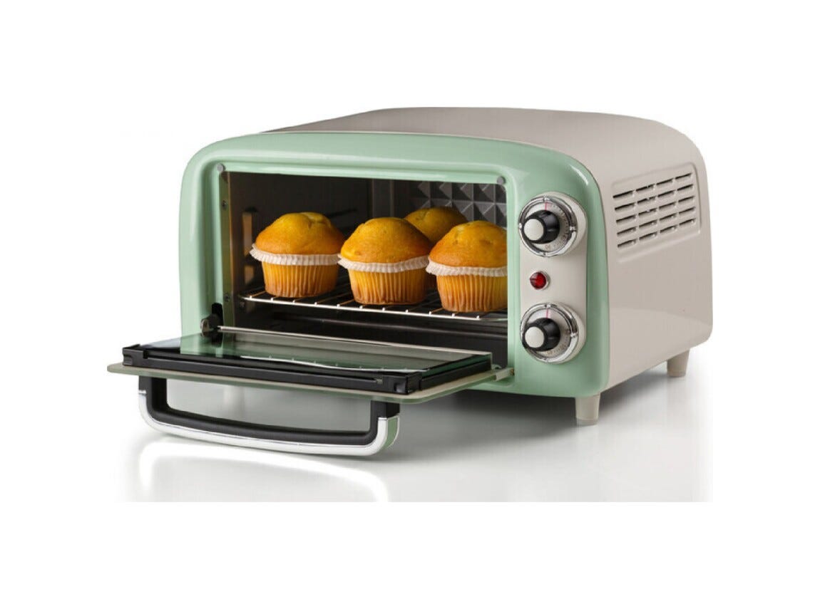 Ariete 3919/04 Forno elettrico Vintage, 10L, doppio vetro, design retrò, verde, perfetto per cucinare piatti appetitosi.