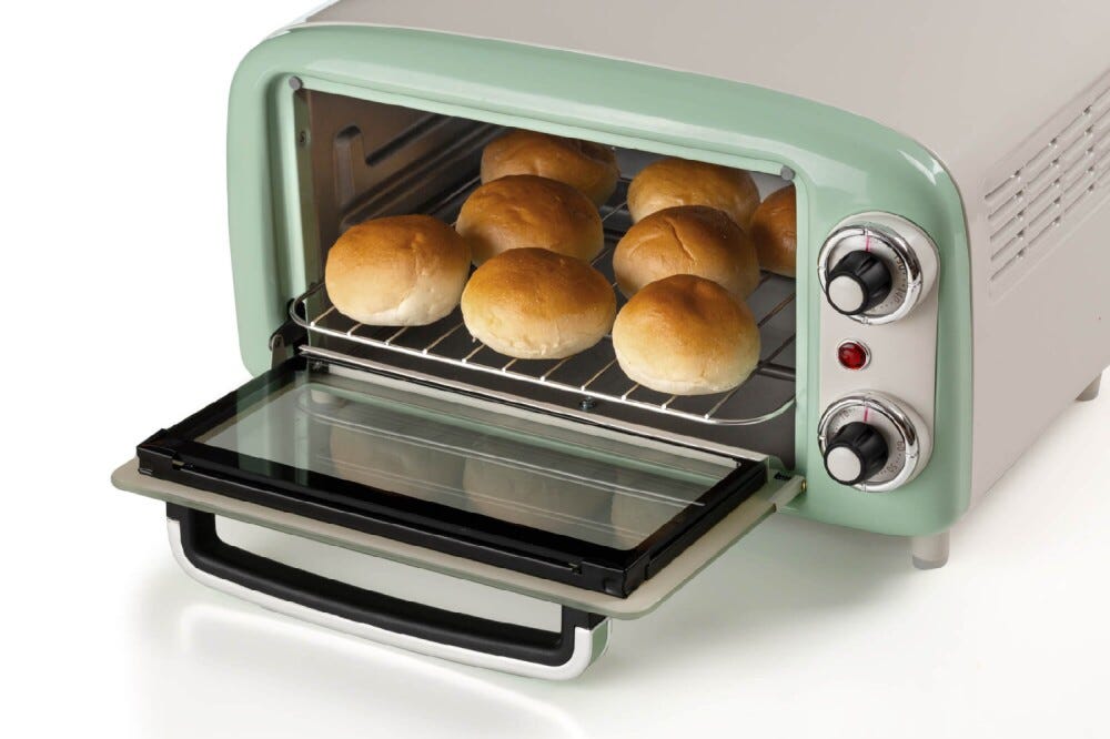 Ariete 3919/04 Forno elettrico Vintage, 10L, doppio vetro, design retrò, verde, perfetto per cucinare piatti appetitosi.