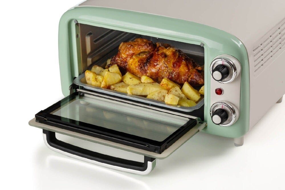 Ariete 3919/04 Forno elettrico Vintage, 10L, doppio vetro, design retrò, verde, perfetto per cucinare piatti appetitosi.