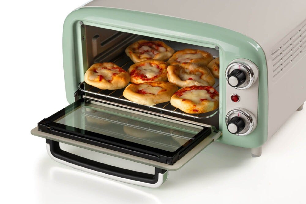 Ariete 3919/04 Forno elettrico Vintage, 10L, doppio vetro, design retrò, verde, perfetto per cucinare piatti appetitosi.