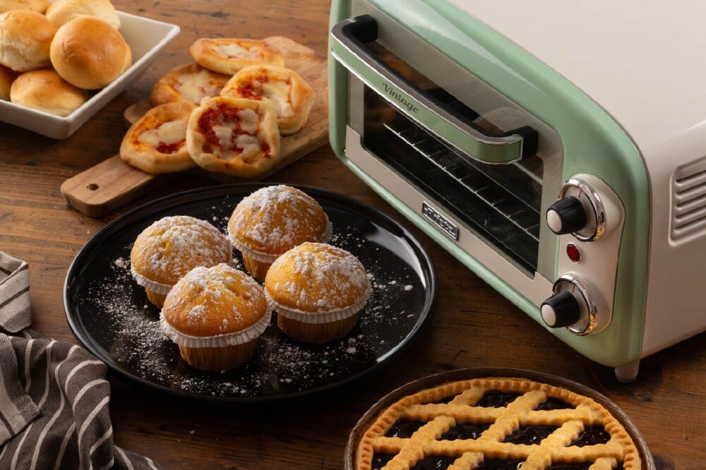 Ariete 3919/04 Forno elettrico Vintage, 10L, doppio vetro, design retrò, verde, perfetto per cucinare piatti appetitosi.