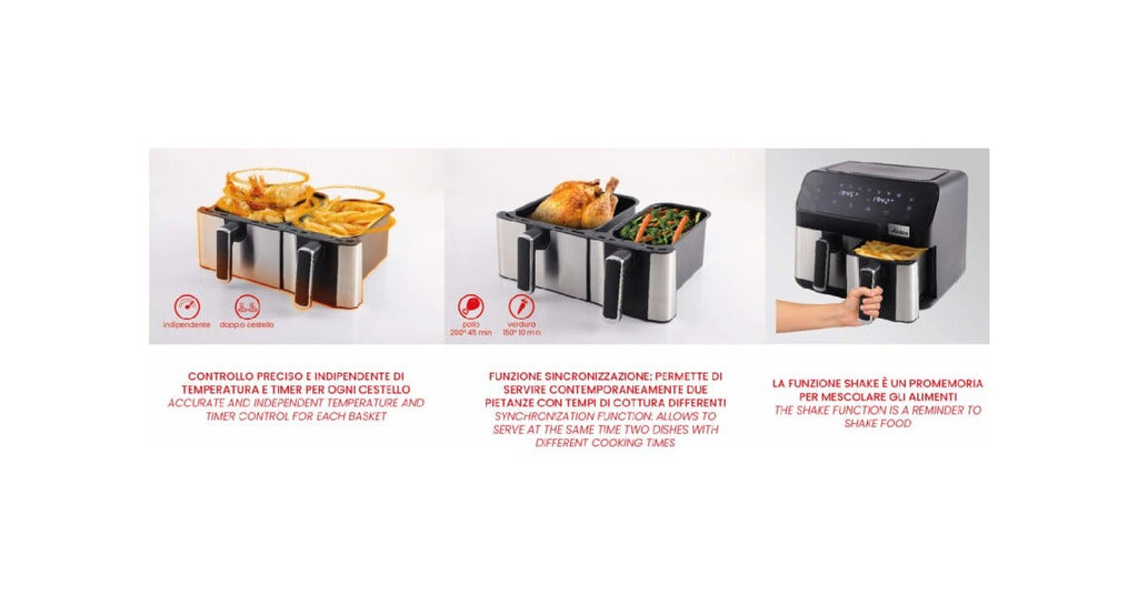 Ardes ARFRYA03D Friggitrice ad aria Eldorada Dual con doppio cestello, capacità 9L, 8 programmi preimpostati e tecnologia Rapid Air.