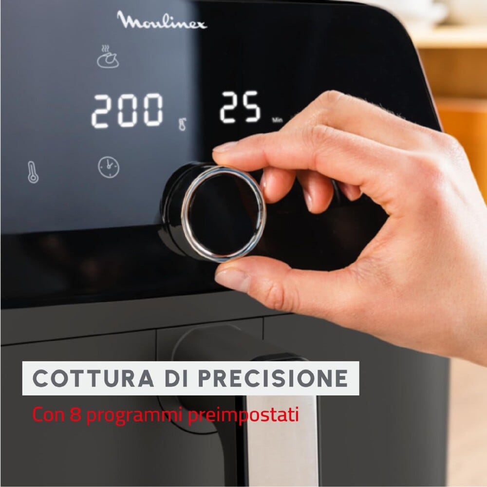 Moulinex EZ855H Friggitrice ad aria extra-large per 8 persone, 7,5L, 8 programmi preimpostati, facile da usare e pulire.