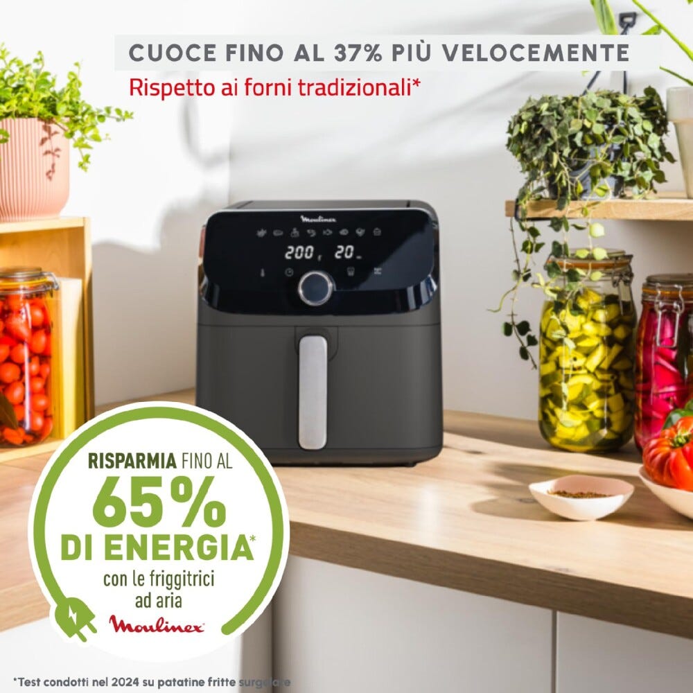 Moulinex EZ855H Friggitrice ad aria extra-large per 8 persone, 7,5L, 8 programmi preimpostati, facile da usare e pulire.