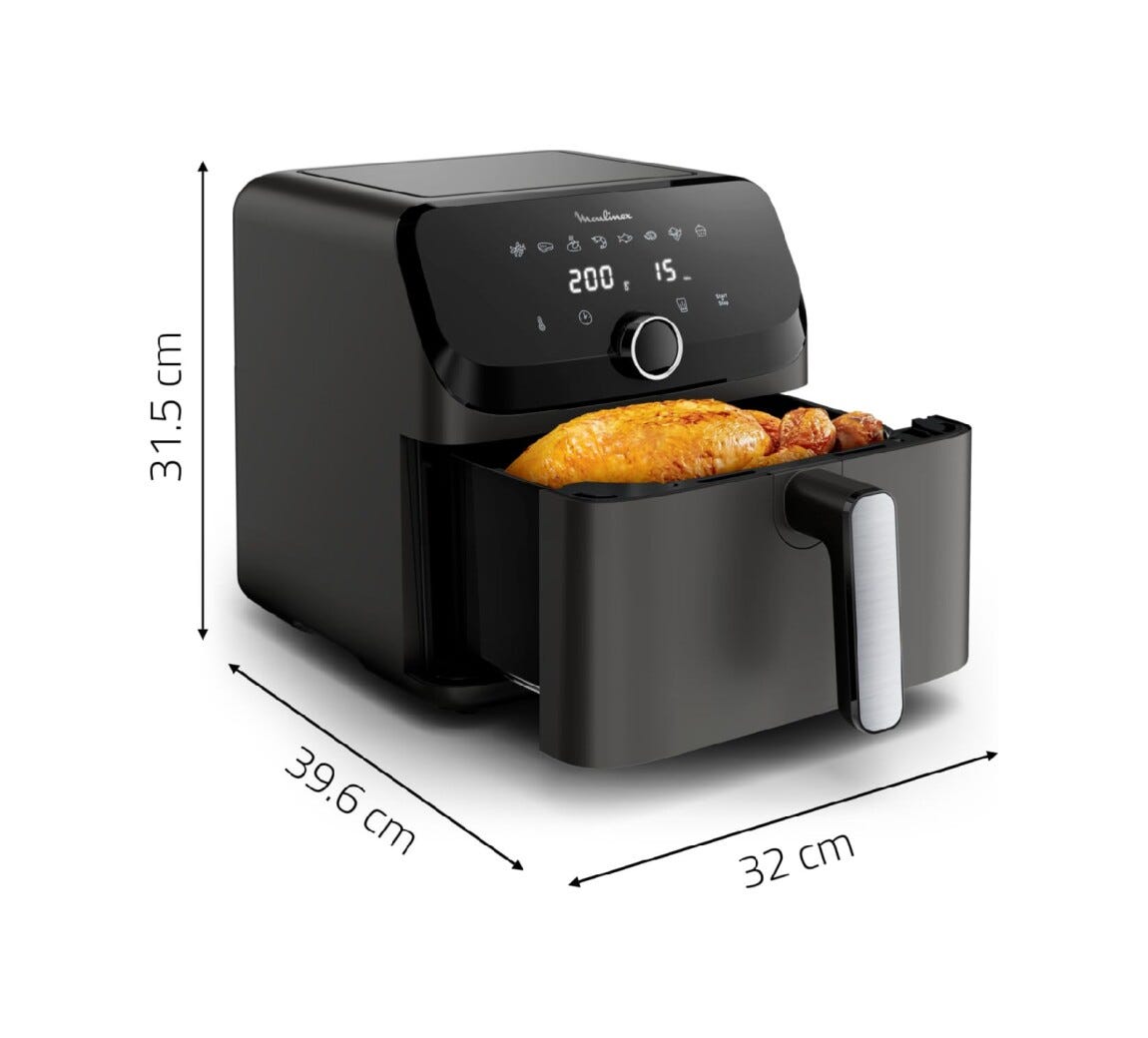 Moulinex EZ855H Friggitrice ad aria extra-large per 8 persone, 7,5L, 8 programmi preimpostati, facile da usare e pulire.