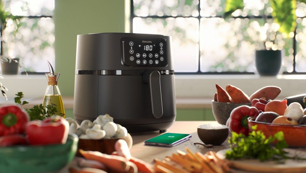 Philips HD9285/93 Friggitrice ad aria 7.2L, 16 programmi, app per ricette e accessorio teglia.