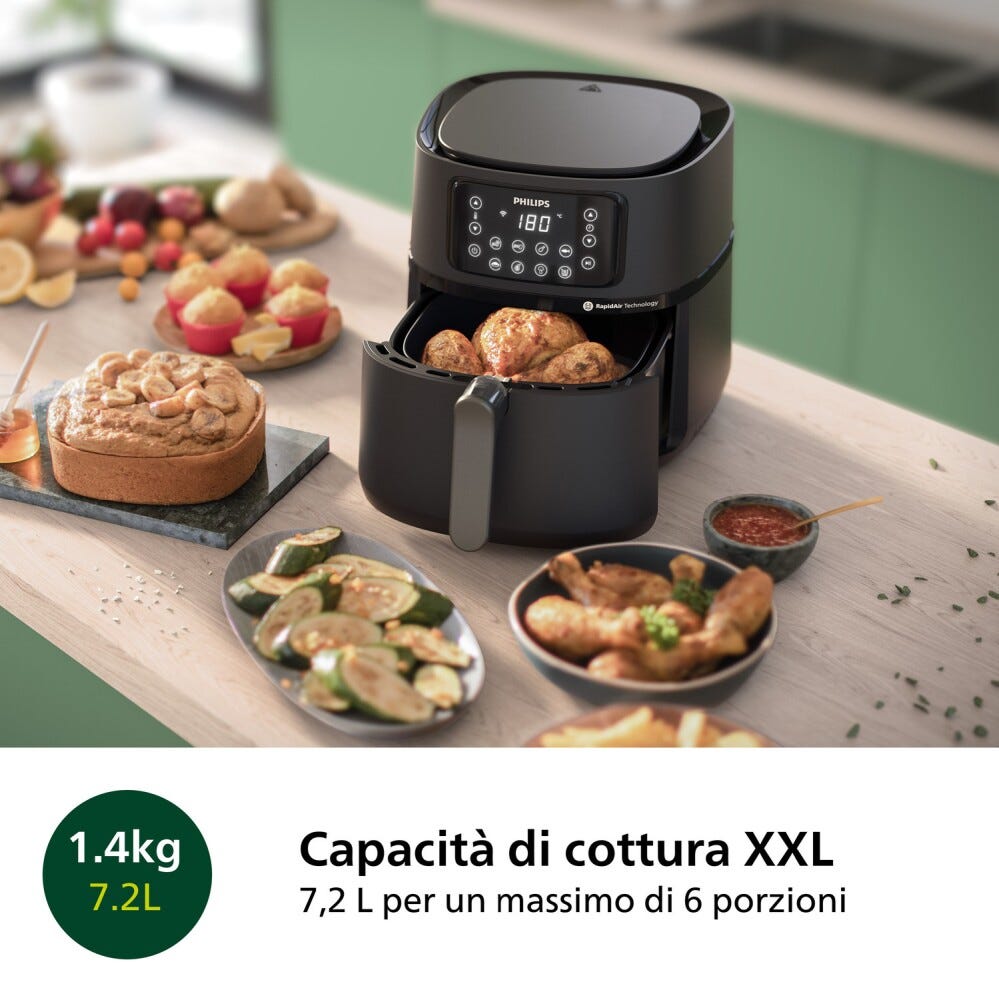 Philips HD9285/93 Friggitrice ad aria 7.2L, 16 programmi, app per ricette e accessorio teglia.