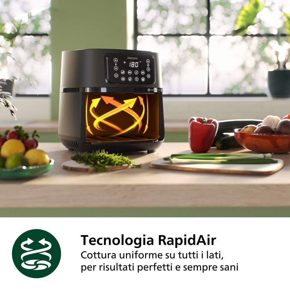 Philips HD9285/93 Friggitrice ad aria 7.2L, 16 programmi, app per ricette e accessorio teglia.