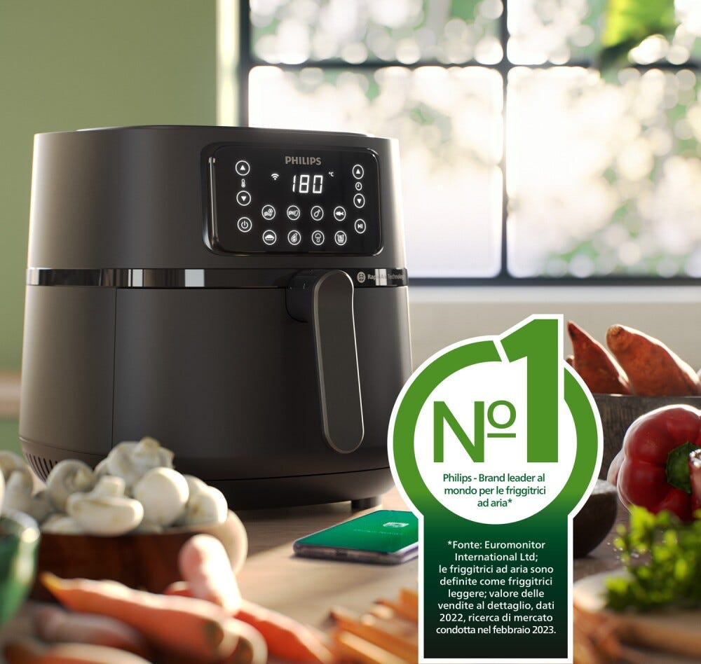 Philips HD9285/93 Friggitrice ad aria 7.2L, 16 programmi, app per ricette e accessorio teglia.