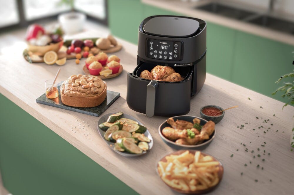 Philips HD9285/93 Friggitrice ad aria 7.2L, 16 programmi, app per ricette e accessorio teglia.
