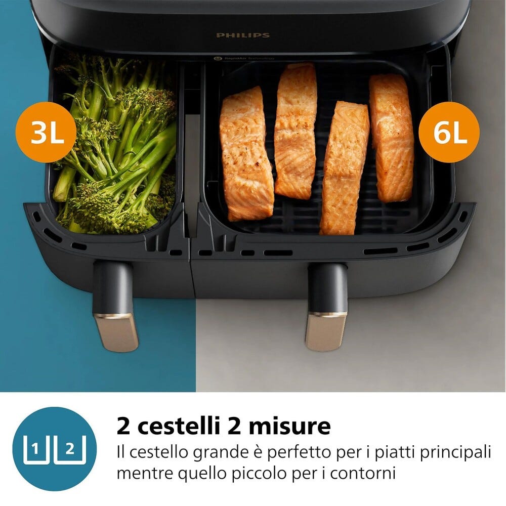Philips NA352/00 Friggitrice ad aria con doppio cestello per una cucina sana e versatile.