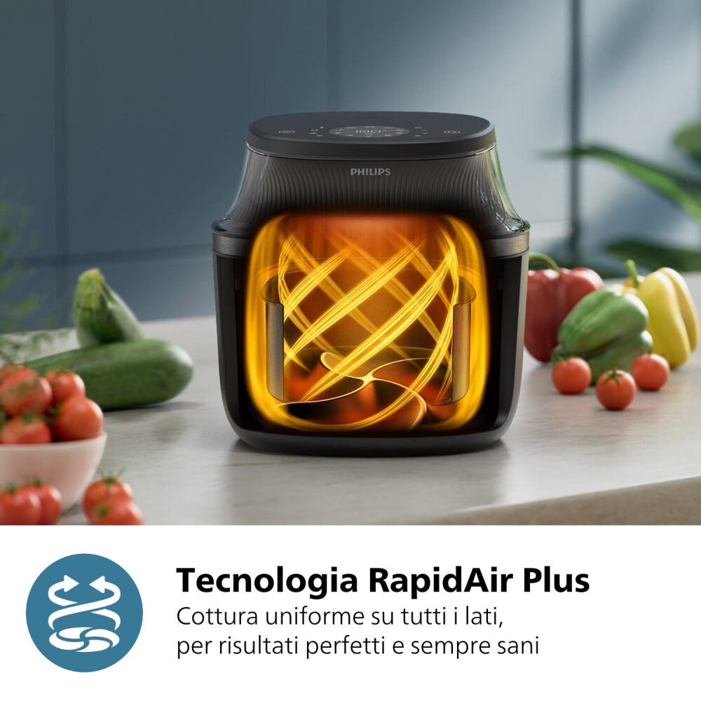 Philips NA342/00 Friggitrice ad aria 7.2L con 16 funzioni e tecnologia RapidAir Plus per una cottura veloce e sana.