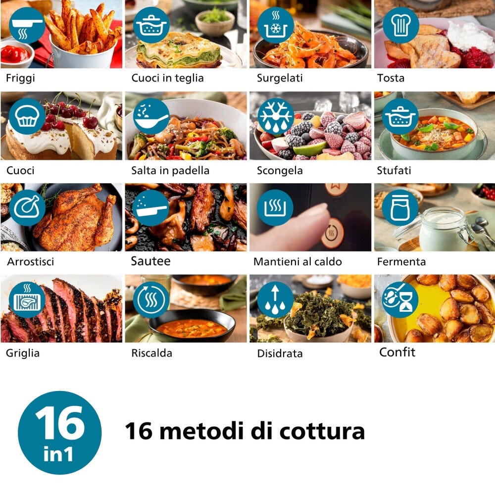 Philips NA342/00 Friggitrice ad aria 7.2L con 16 funzioni e tecnologia RapidAir Plus per una cottura veloce e sana.