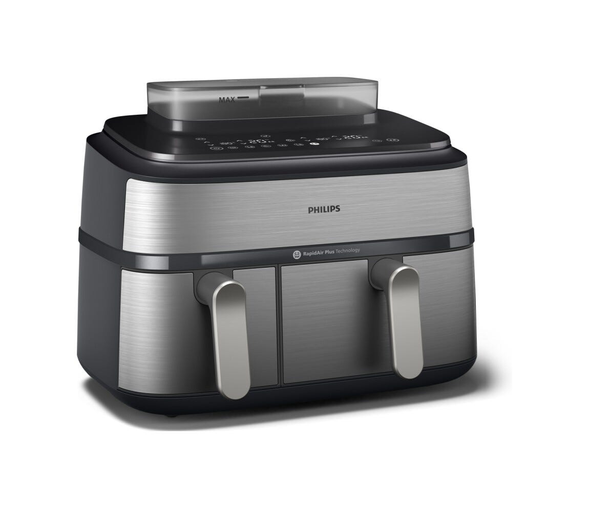 Philips NA555/00 Friggitrice ad aria calda con doppio cestello e cottura a vapore, capacità 9L.