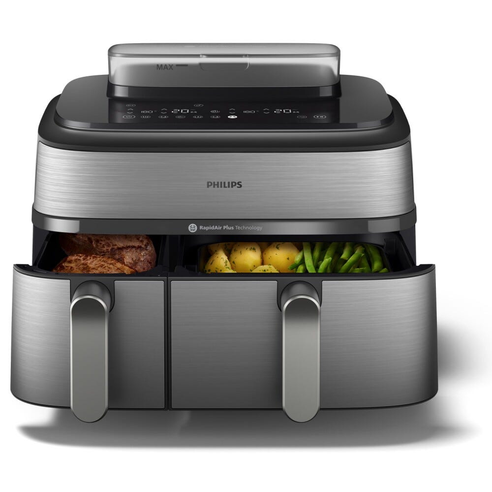 Philips NA555/00 Friggitrice ad aria calda con doppio cestello e cottura a vapore, capacità 9L.