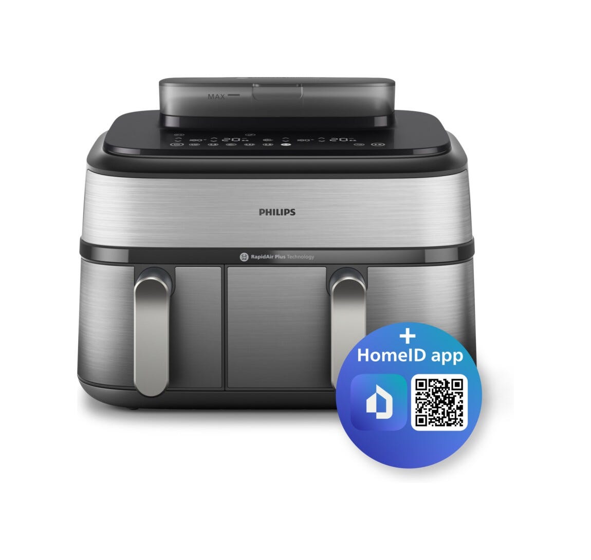 Philips NA555/00 Friggitrice ad aria calda con doppio cestello e cottura a vapore, capacità 9L.