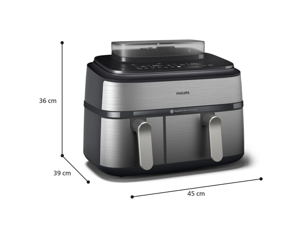 Philips NA555/00 Friggitrice ad aria calda con doppio cestello e cottura a vapore, capacità 9L.
