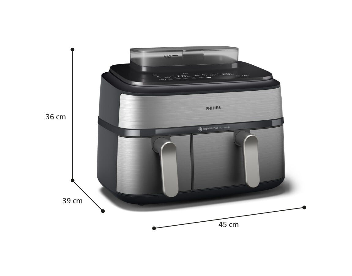 Philips NA555/00 Friggitrice ad aria calda con doppio cestello e cottura a vapore, capacità 9L.