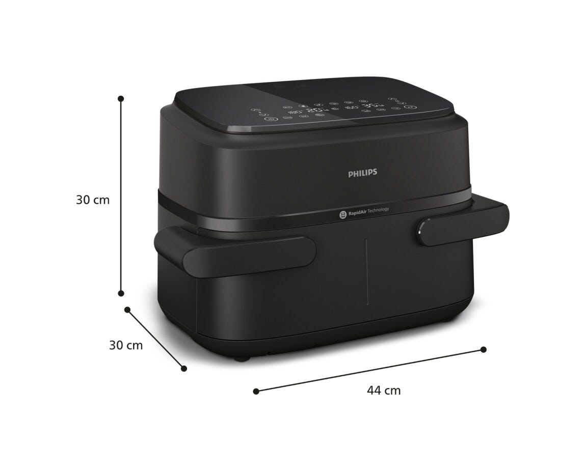 Philips NA150/00 Friggitrice ad aria con doppio cestello da 7.1L e 10 metodi di cottura.