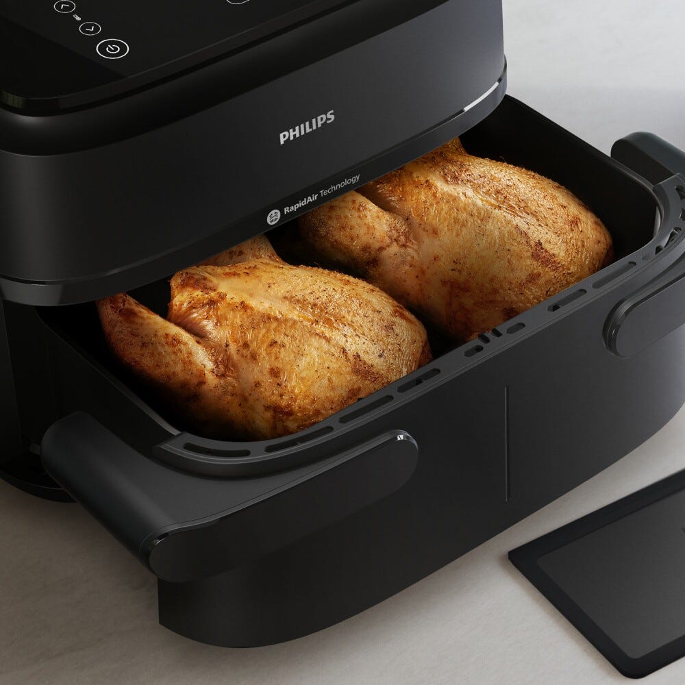Philips NA150/00 Friggitrice ad aria con doppio cestello da 7.1L e 10 metodi di cottura.