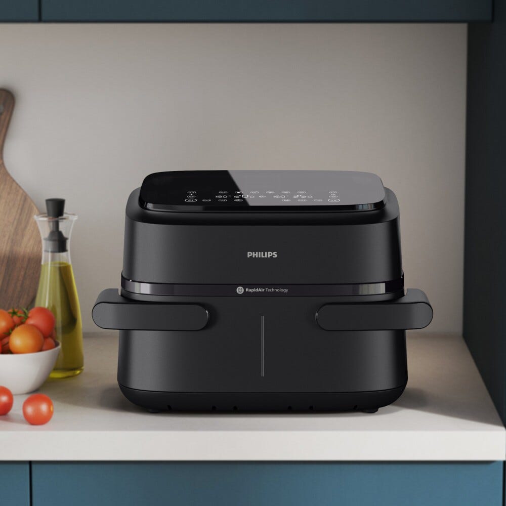Philips NA150/00 Friggitrice ad aria con doppio cestello da 7.1L e 10 metodi di cottura.