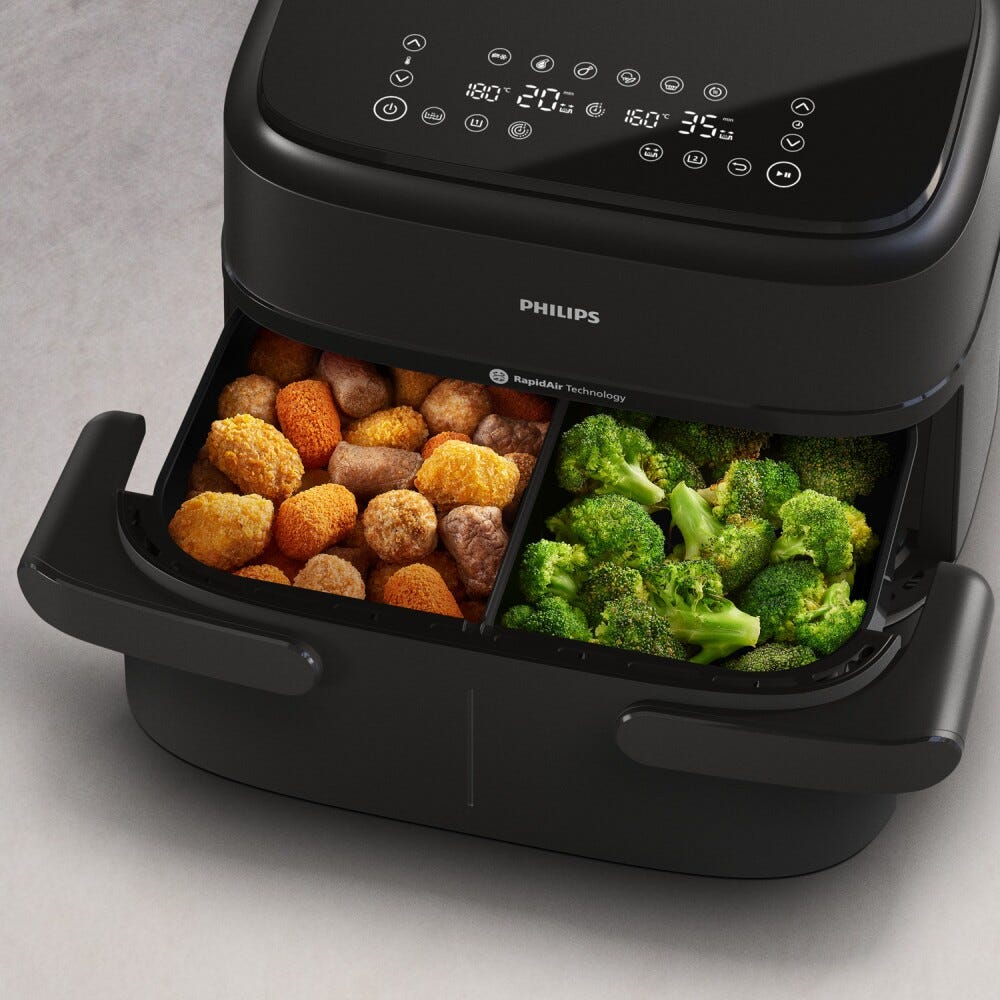 Philips NA150/00 Friggitrice ad aria con doppio cestello da 7.1L e 10 metodi di cottura.