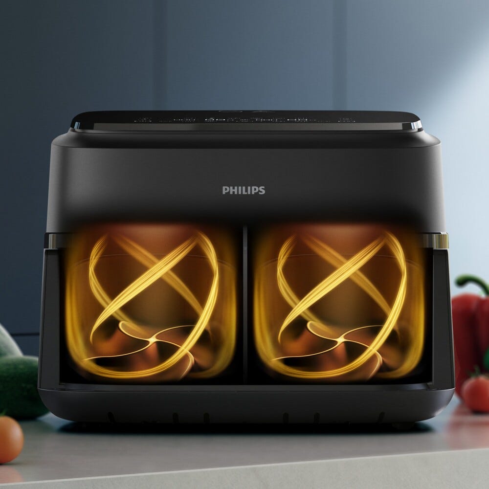 Philips NA150/00 Friggitrice ad aria con doppio cestello da 7.1L e 10 metodi di cottura.