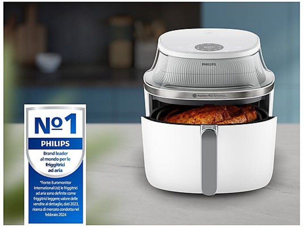 Philips NA341/10 Serie 3000 Friggitrice ad aria calda con 16 funzioni e capacità di 7,2L, bianca, per piatti croccanti e teneri