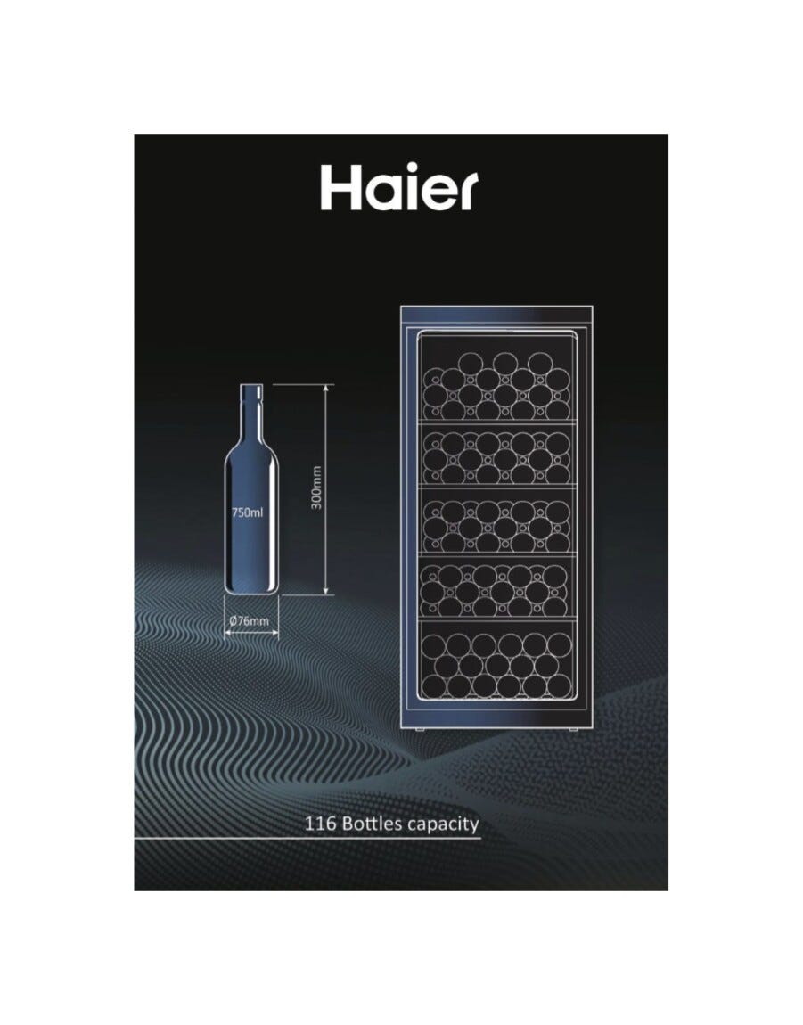 Haier HWS116GAE Serie 3 Cantina vino cm. 60, capacità 116 bottiglie, nero