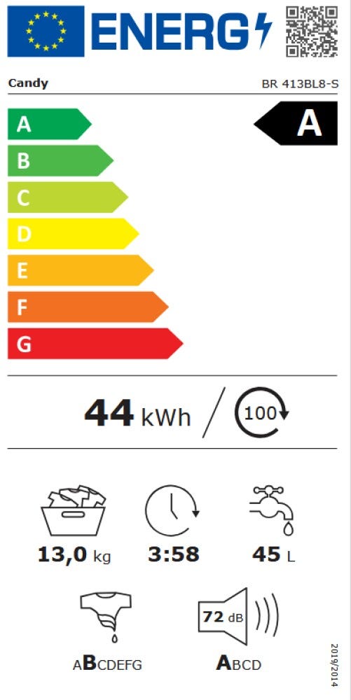 Candy BR 413BL8-S ProWash 500 Lavatrice 13 kg, 1400 RPM, 16 programmi, motore inverter, classe energetica A