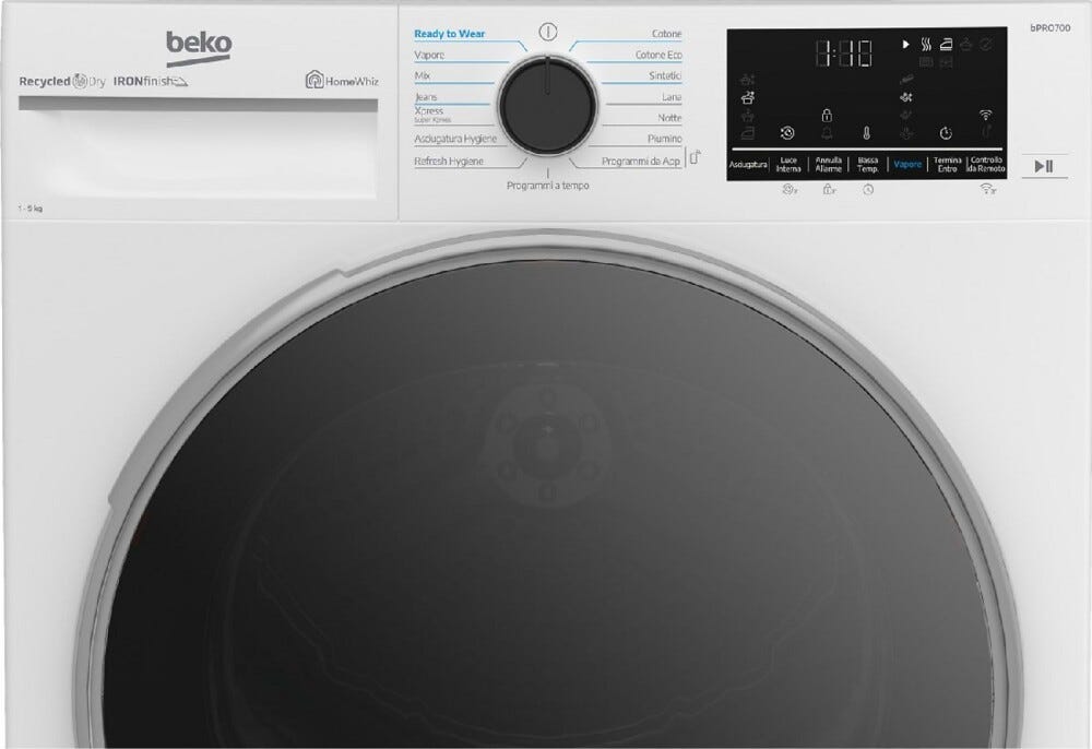Beko BT96DBS Asciugatrice cm. 60, capacità 9 kg, Pompa di Calore, Wi-Fi HomeWhiz, 15 programmi, bianco