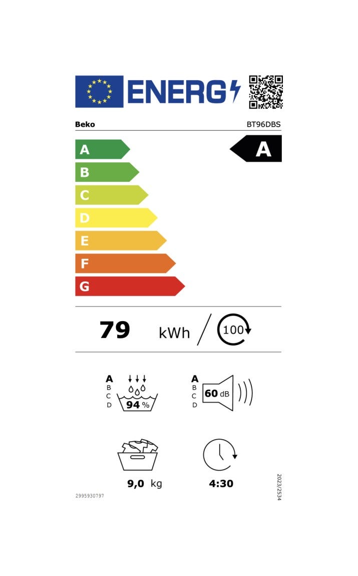 Beko BT96DBS Asciugatrice cm. 60, capacità 9 kg, Pompa di Calore, Wi-Fi HomeWhiz, 15 programmi, bianco