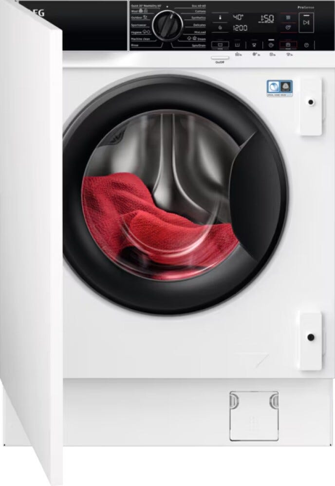 AEG L7WBE68SI serie 7000 Prosteam Lavasciuga integrata totale, cm. 60, lavaggio 8 kg, asciugatura 4 kg, tecnologia ProSense, classe energetica E