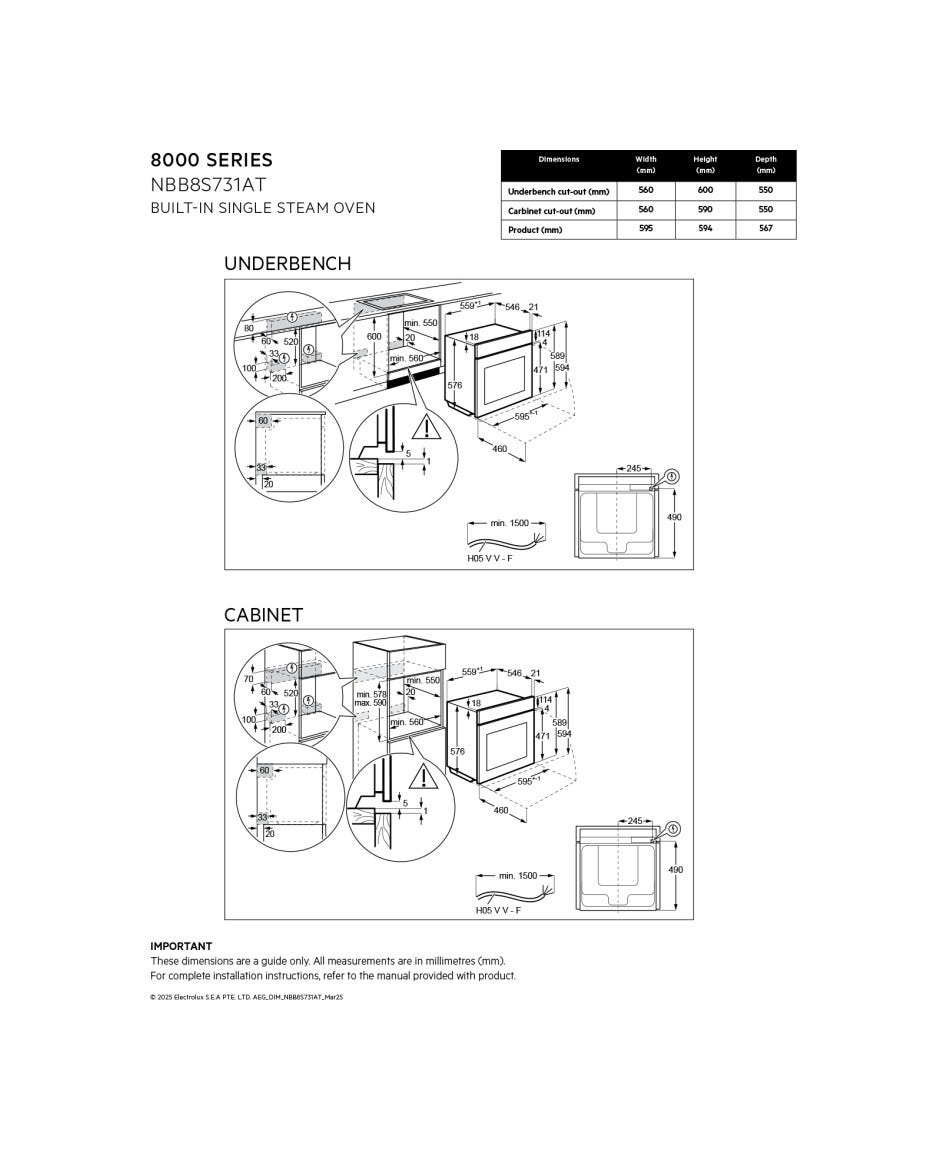 AEG NBB8S731AT serie 8000 MealAssist Forno combinato a vapore, cm. 60, 70 litri, con funzione Steamify e pulizia a vapore, nero opaco