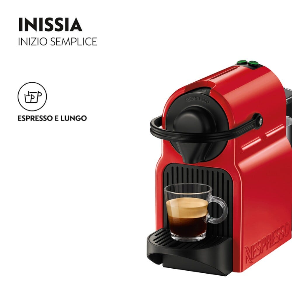 Nespresso XN1005K Inissia Macchina del caffè automatica, compatta, 2 tazze programmabili, riscaldamento rapido, rosso