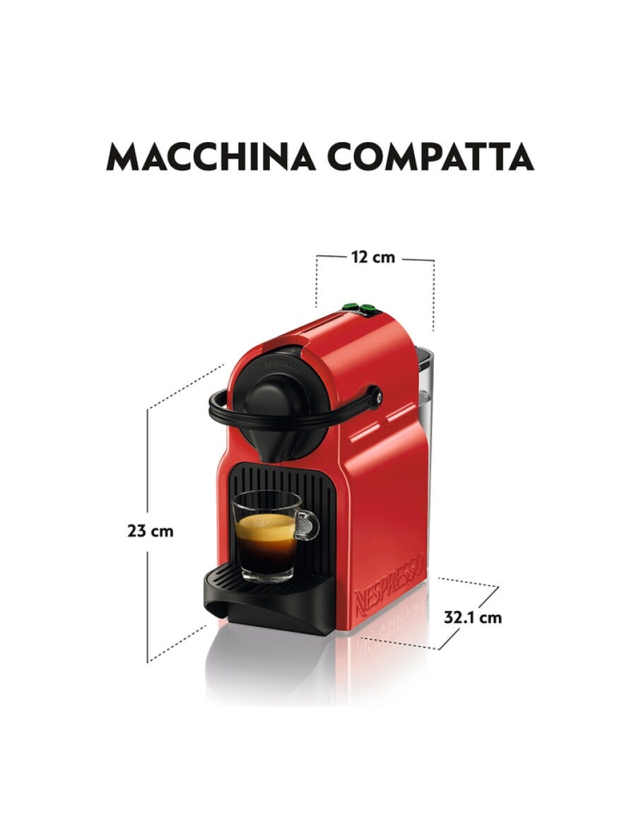 Nespresso XN1005K Inissia Macchina del caffè automatica, compatta, 2 tazze programmabili, riscaldamento rapido, rosso