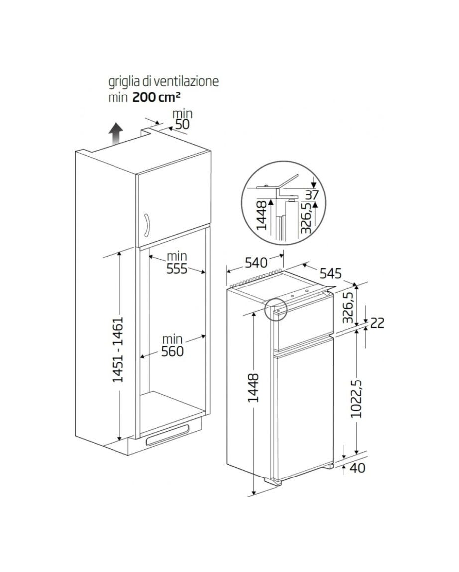 Beko BDSA250K4SN Frigorifero da incasso cm. 54, capacità 220 L, Statico, Classe E