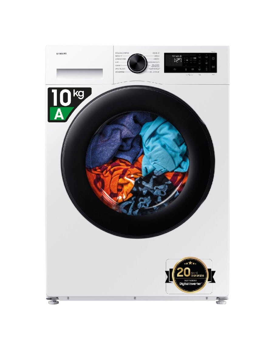 Samsung WW10FG5U34AEET Crystal Clean Lavatrice 10 kg, EcoBubble, Wi‑Fi SmartThings, bianco