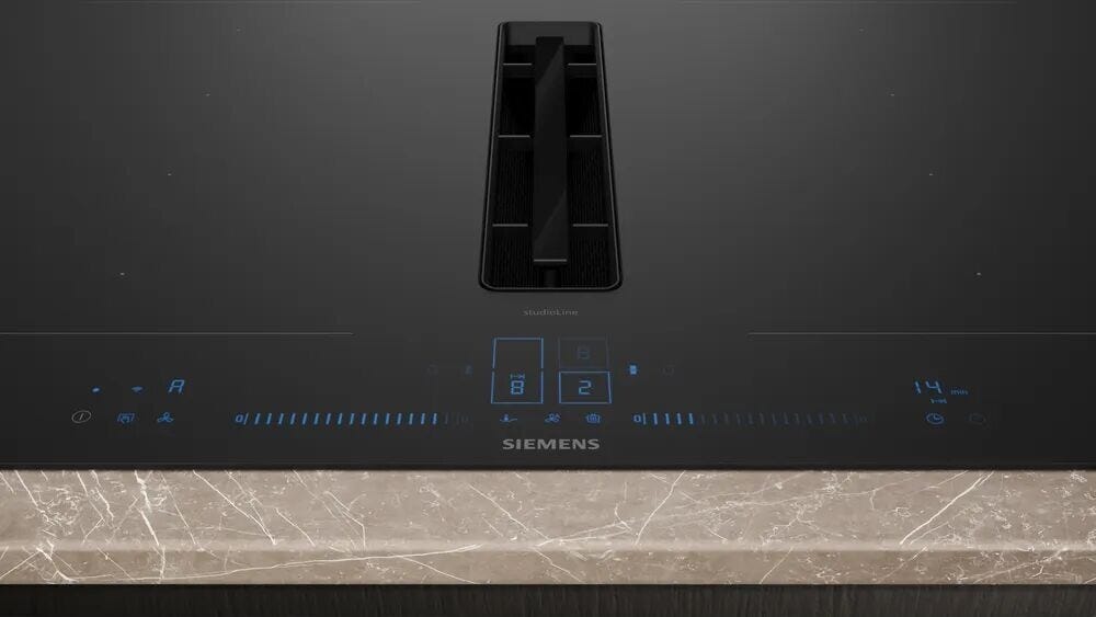 Siemens EX87BNX68E iQ700 Piano cottura a induzione con cappa integrata, 82 cm, Matt Edition, Home Connect, nero opaco