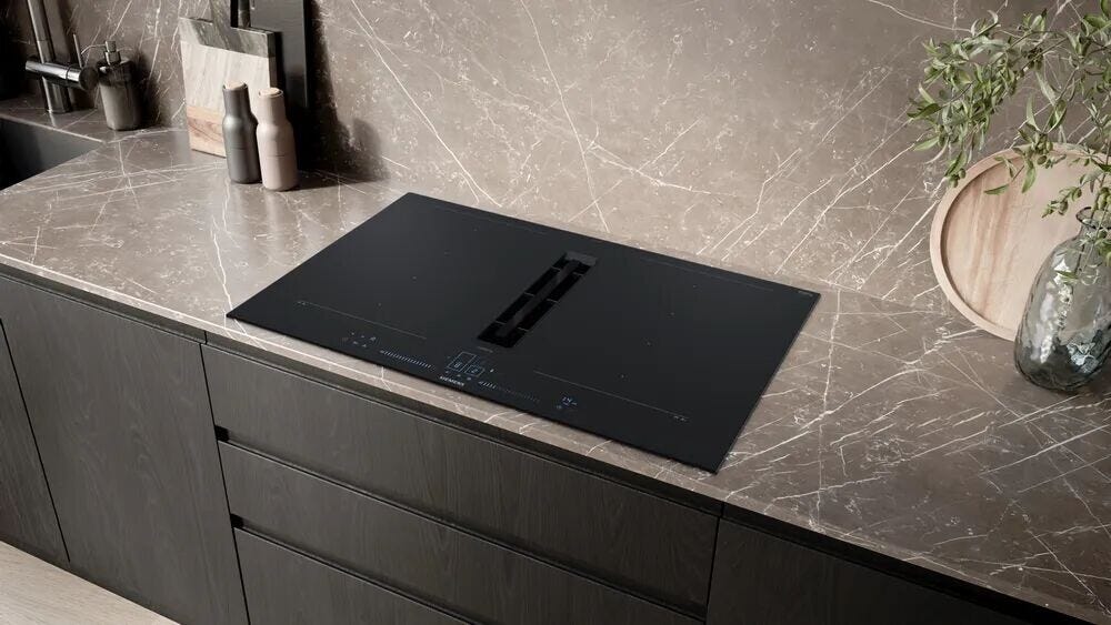 Siemens EX87BNX68E iQ700 Piano cottura a induzione con cappa integrata, 82 cm, Matt Edition, Home Connect, nero opaco