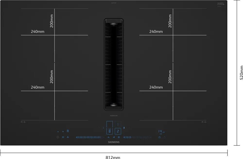 Siemens EX87BNX68E iQ700 Piano cottura a induzione con cappa integrata, 82 cm, Matt Edition, Home Connect, nero opaco