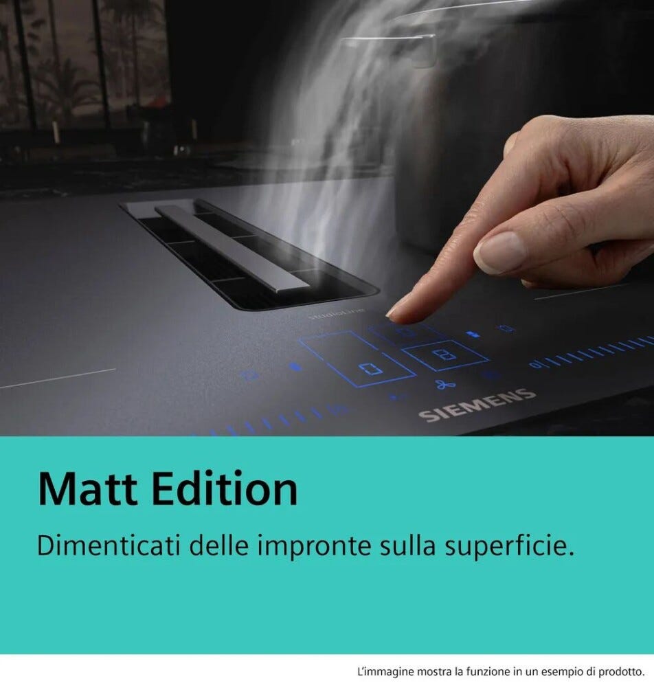 Siemens EX87BNX68E iQ700 Piano cottura a induzione con cappa integrata, 82 cm, Matt Edition, Home Connect, nero opaco