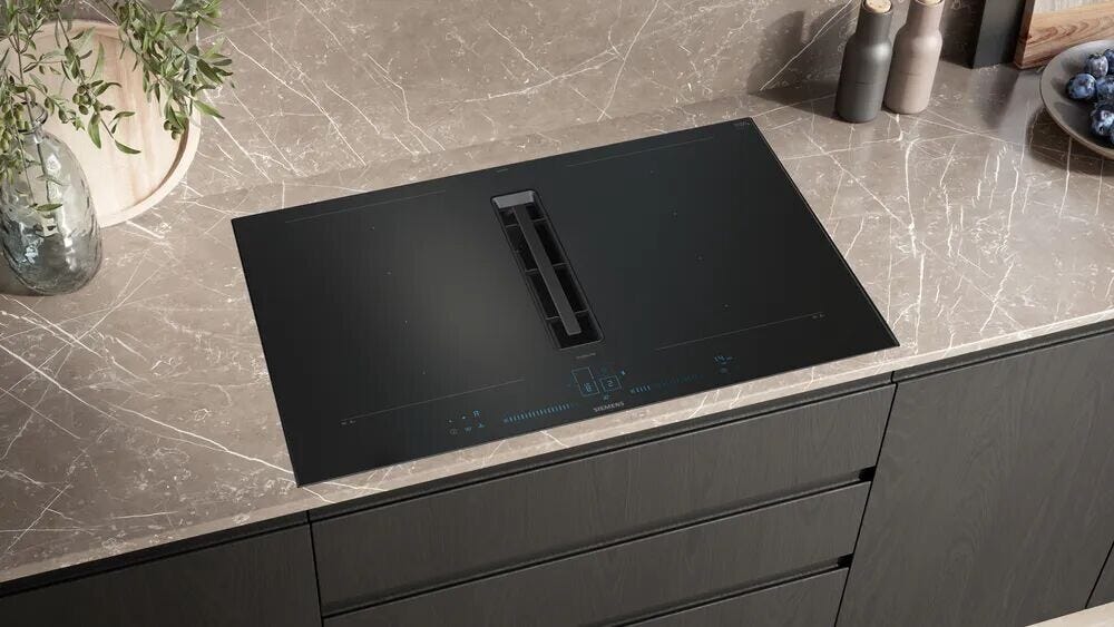 Siemens EX87BNX68E iQ700 Piano cottura a induzione con cappa integrata, 82 cm, Matt Edition, Home Connect, nero opaco