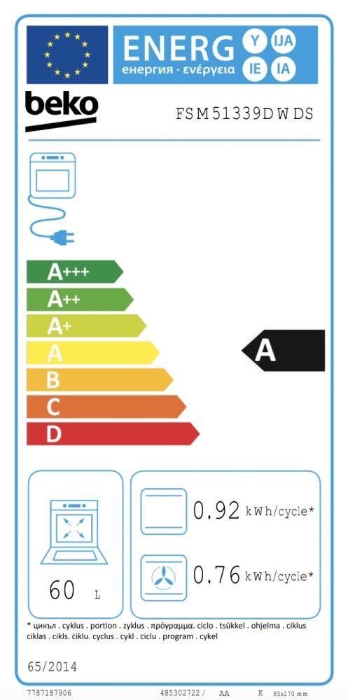 Beko FSM51339DWDS Cucina da accosto cm. 50, piano cottura a gas, forno elettrico ventilato, bianco