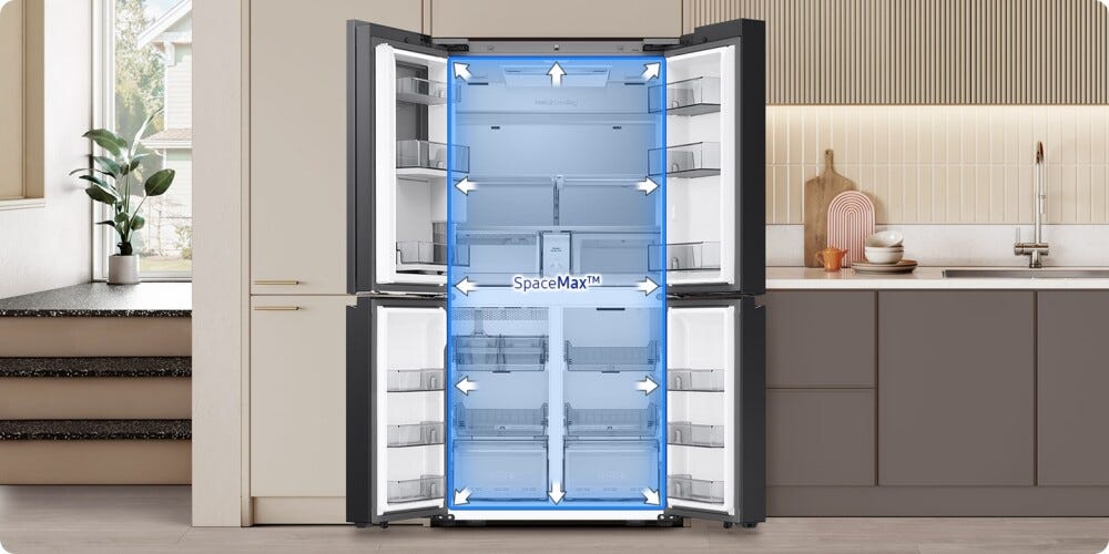 Samsung RM90F67CECEO Frigorifero con congelatore 4 porte, Bespoke AI Series 9, 654 L, SpaceMax, AI Home, vetro nero grafite