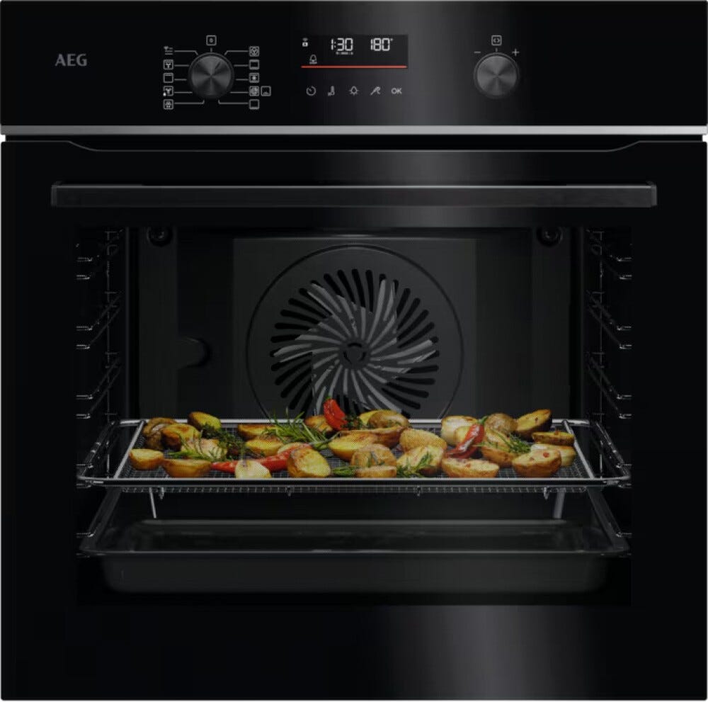 AEG TS6PB51ZAB serie 6000 SenseCook forno incasso multifunzione, 60 cm, 71 litri, pirolitico, con sensore di temperatura SenseCook e wifi, estetica nera
