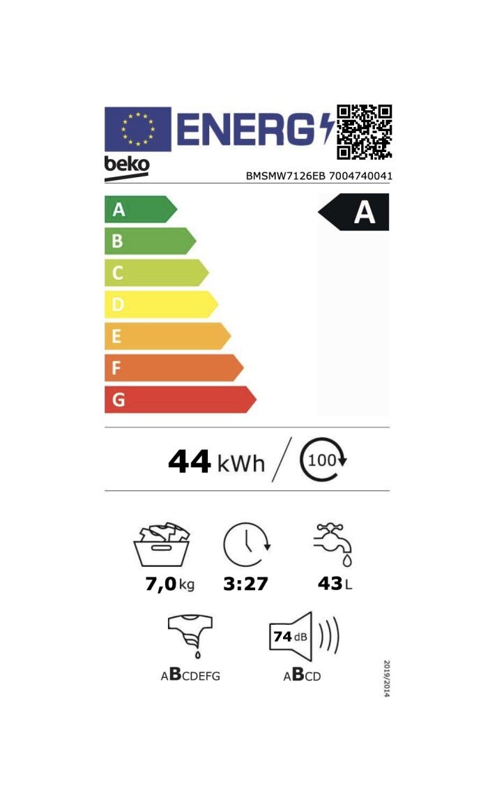 Beko BMWSEP7126EB Lavatrice cm. 60, capacità 7 kg, 1200 giri, carica frontale, motore inverter, bianco